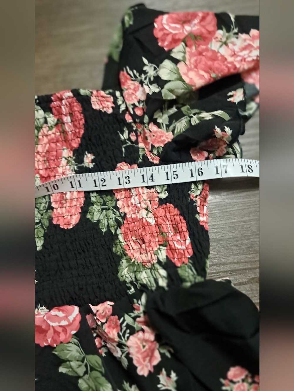 Black Floral Smocked Mini Dress Fits Size 14/16 Lightweight & Flowy New - Picture 7 of 9